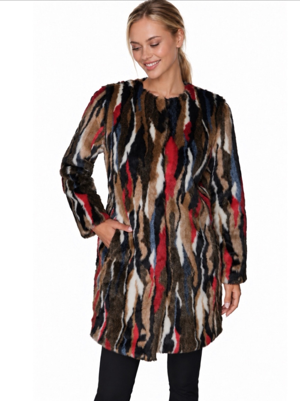 New w/ Tags Karl Lagerfeld Paris Faux Fur Longline Jacket size Small